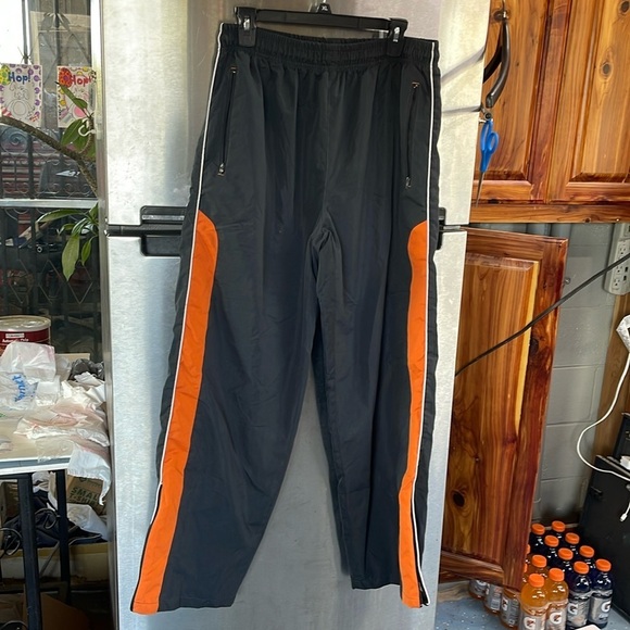 BCG sweatpants‎ elastic waist,ankle zipper men’s sz L black with orange stripes - Picture 1 of 13